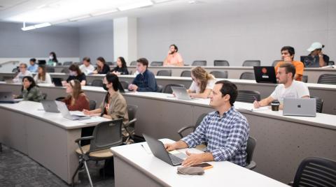 Students in classroom with laptops