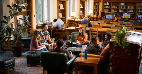 students in library