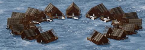 Housing floats on water.