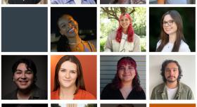 A series of headshots depicted in a four-by-four grid.