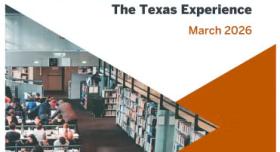 A poster reads "The Impact of School District Debt Relief on Educational Outcomes: The Texas Experience."