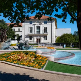 Littlefield fountain and flowers