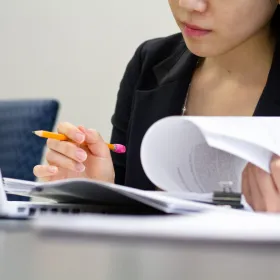 Student reviewing work