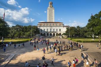 UT Tower and students