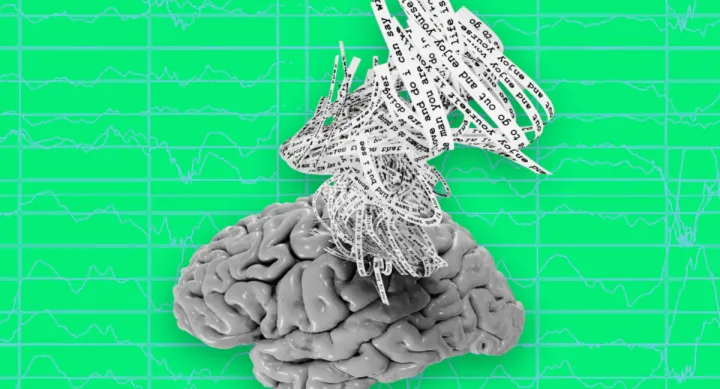 Image of brain with thoughts written out around it