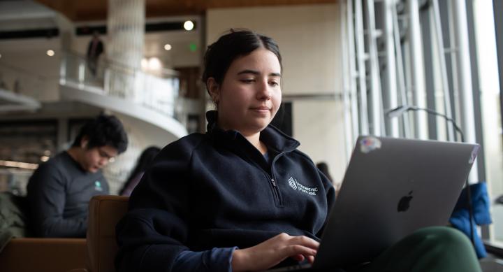 student looking at laptop